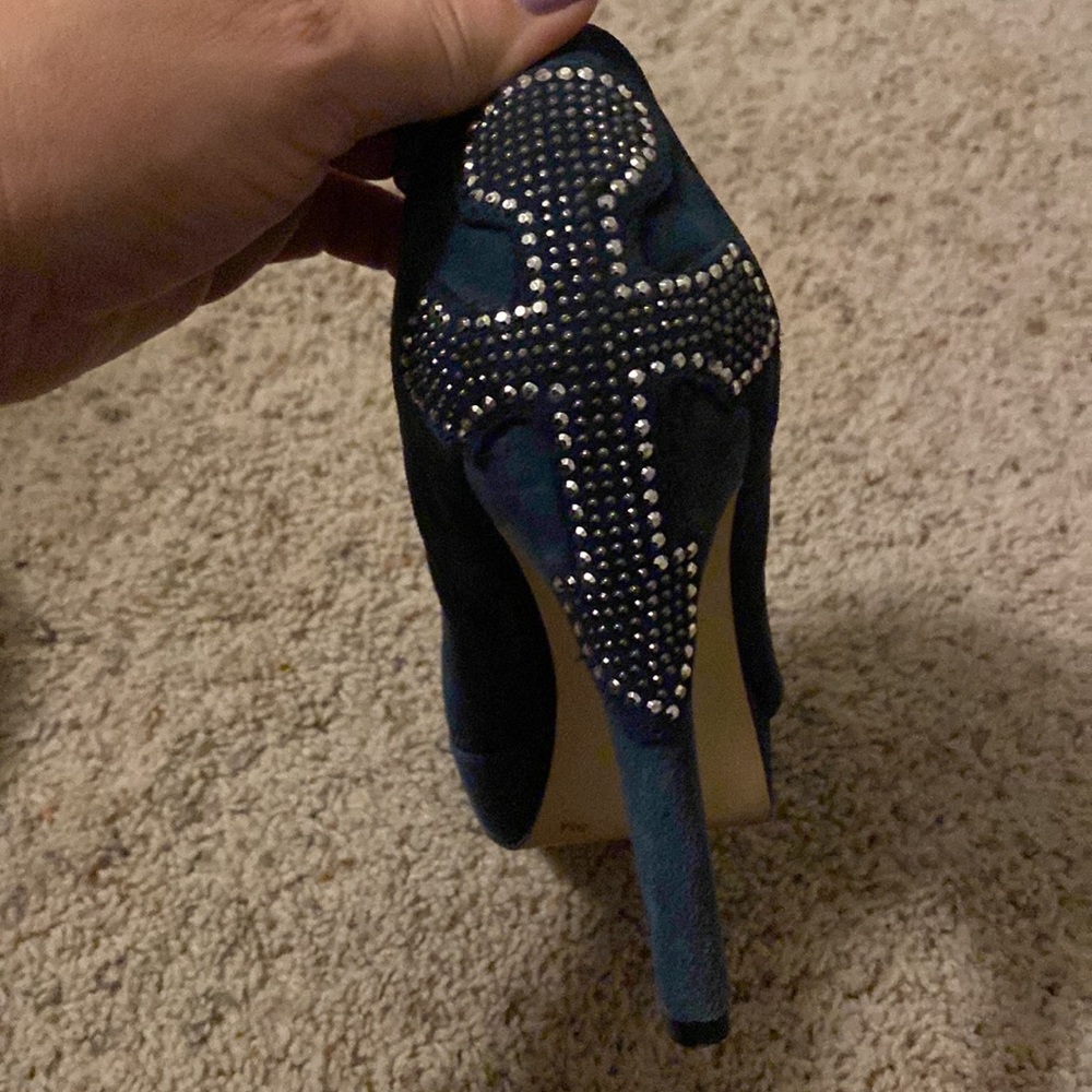 Blue suede Reba heels - Picture 4 of 11